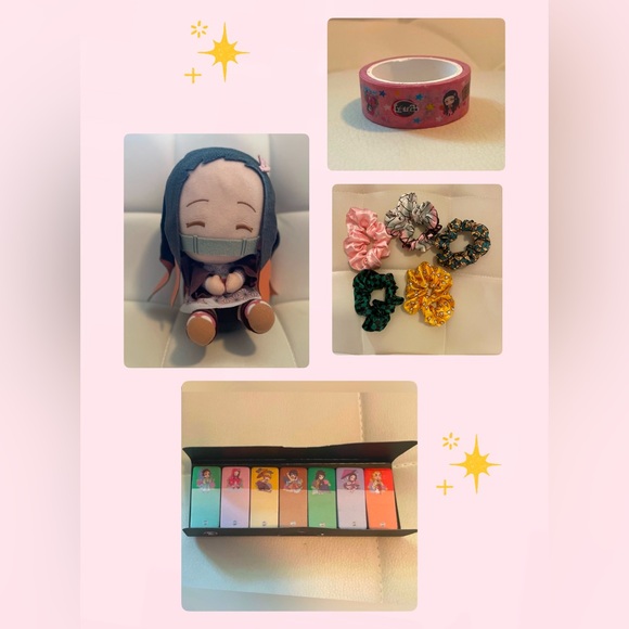 Nezuko Set (Nezuko plush; Nezuko washi tape; sticky tabs; scrunchies) - Picture 1 of 8